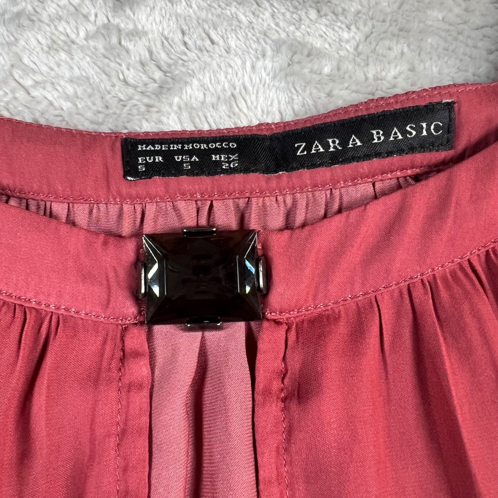 Zara Women's Size S Blouse Pink Long Sleeve Gemstone Keyhole Blouson Top - Picture 3 of 6